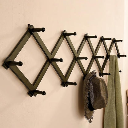 SKOLOO Accordion Wall Hanger with 16 Hooks, Modern Expandable Coat Rack Hat Rack for Wall, Solid Wooden, Dark Walnut Color