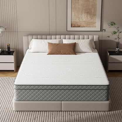PurrJoys Queen Mattress, 12 Inch Hybrid Queen Size Mattress with Cooling Gel Memory Foam and Pocket Springs, CertiPUR-US Certified, Medium Firm