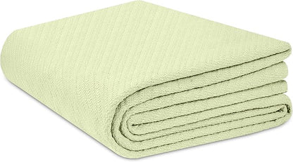 COTTON CRAFT Soft Cotton Thermal Blanket - Plush Herringbone Twill - All Season Luxurious Breathable Skin Friendly Lightweight Cooling Throw Blanket - Sofa Couch Travel Camping Dorm - Full Queen Sage