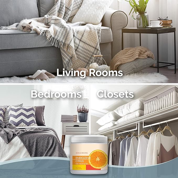 SMELLS BEGONE Air Freshener Odor Absorber Gel - 15 oz, Pack of 2 - Absorbs and Eliminates Odor in Pet Areas, Bathrooms, Cars, & Boats - Made with Essential Oils - Energizing Citrus Scent-Mewly Pet