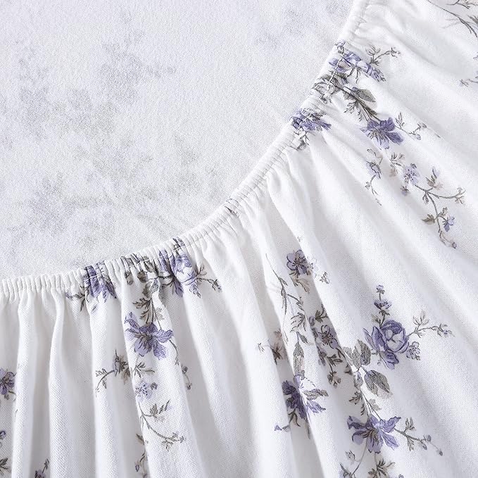 Laura Ashley - Flannel Sheets Full Size, Anti-Pilling & Wrinkle Resistant Cotton, Touchably Soft for All-Season Comfort - Bed Sheets with Matching Pillowcases & Fitted Sheet (Jessika Lavender)