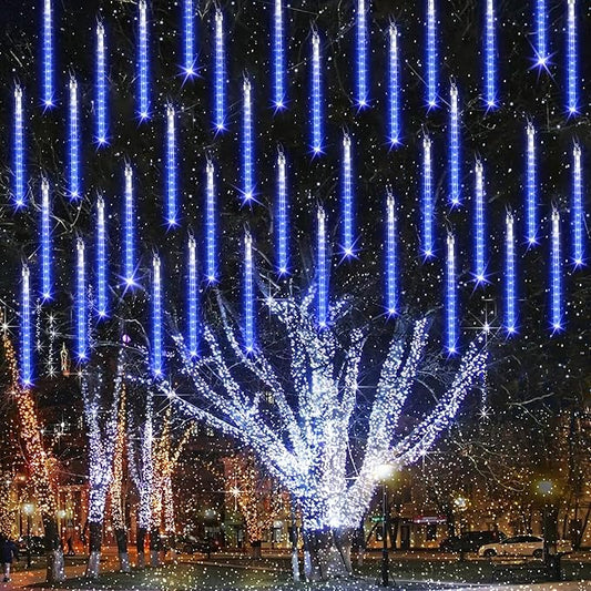 Joomer Christmas Lights Outdoor, 11.8 inch 10 Tubes 240 LED Meteor Shower Lights, LED Snow Falling Icicle Cascading Light with Timer Waterproof and Connectable for Christmas Decoration (Blue)