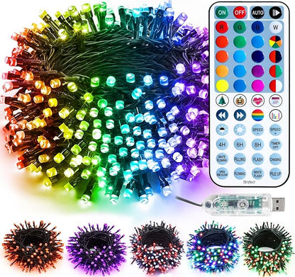 Brizled Color Changing Christmas Lights, 33ft 100 LED RGB Light String with Remote, Dimmable Mini Light String, USB Indoor Decorative Lighting Party Xmas Tree Wreath Year-Round Holiday