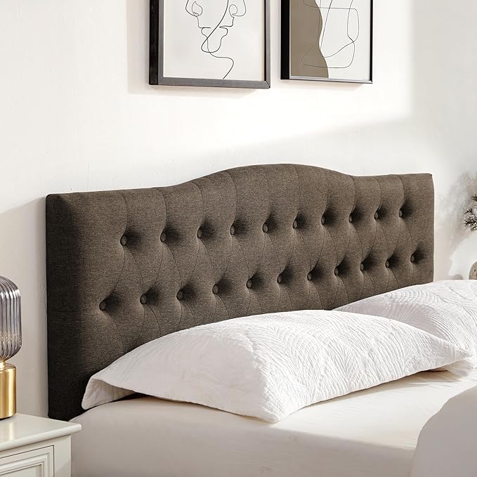 Tufted Upholstered Headboard Full Size, Sturdy and Durable Solid Wood Bed headboard, Fabric Headboard Adjustable Height from 37” to 51”, Button Diamond Design Head Board, Chocolate