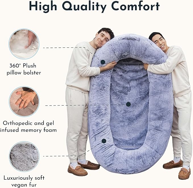 Plufl, The Original Human Dog Bed for Adults, Kids, and Pets. As Seen on Shark Tank. Comfy Plush Large Bean Bag with Memory Foam, Machine Washable, and Durable. Perfect nap and Floor Bed - Pink-Mewly Pet