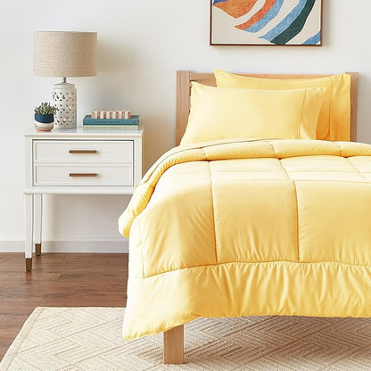 Sweet Home Collection 5 Piece Comforter Set Bag Solid Color All Season Soft Down Alternative Blanket & Luxurious Microfiber Bed Sheets, Yellow, Twin (Pack of 4)