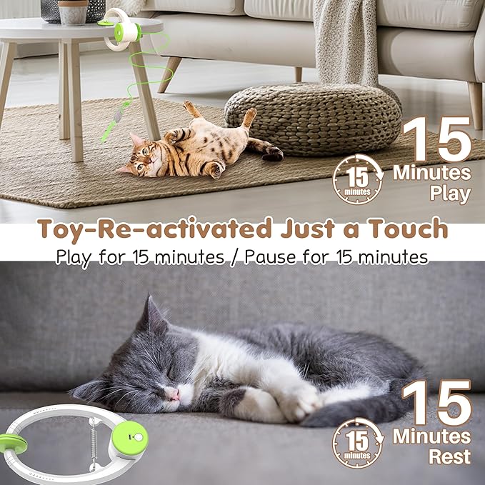 Interactive Cat Toys Rechargeable, Feather Toy for Indoor Cat, Hanging Retractable Teaser Toy, Automatic Kitten Play Chase Exercise Toys with Three Plush Mouse, USB Powered (Green)-Mewly Pet