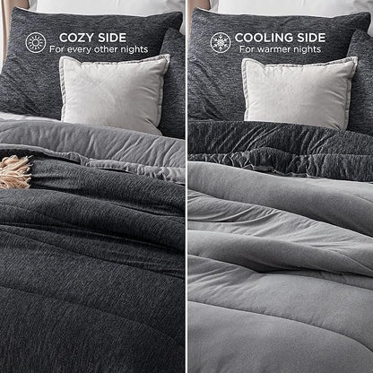 Bedsure Twin/Twin XL Comforter Set - Cooling and Warm Bed Set, Charcoal Black Reversible Bedding for All Season, 2 Pieces, 1 Twin/Twin XL Size Comforter (68"x88") and 1 Pillow Case (20"x26")