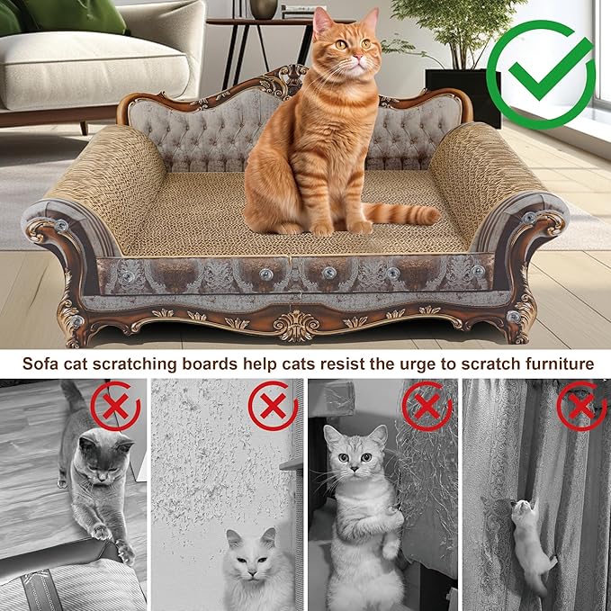 Sofa Shaped Scratching Couch,Thick Scratching Cardboard, Lounge Bed for Indoor Rest&Play, Sofa Scratcher Pad (23 "L X 12.2" W X 10.6 "H)-Mewly Pet