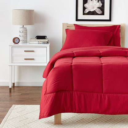Sweet Home Collection 5 Piece Comforter Set Bag Solid Color All Season Soft Down Alternative Blanket & Luxurious Microfiber Bed Sheets, Red, Twin (Pack of 4)