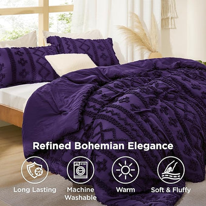 Bedsure Tufted Boho Comforter Set Twin Size - Purple Boho Bed Set, GentleSoft™ 2 Pieces Farmhouse Shabby Chic Embroidery Bedding, Gifts for Woman, Soft Jacquard Twin Comforter for All Seasons