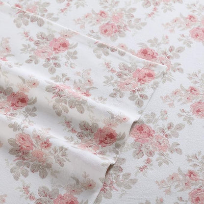 Laura Ashley - Flannel Sheets Queen Size, Anti-Pilling & Wrinkle Resistant Cotton, Touchably Soft for All-Season Comfort - Bed Sheets with Matching Pillowcases & Fitted Sheet (Lisalee Pink)