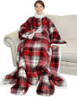 Catalonia Sherpa Wearable Blanket with Sleeves & Foot Pockets for Adult Women Men, Comfy Snuggly Wrap Sleeved Throw Blanket Robe, Gift Idea, Plaid