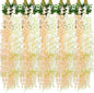 Giegxin 24 Pcs Artificial Wisteria Hanging Flowers 3.6 ft Artificial Fake Wisteria Vine Rattan Hanging Garland Silk Flowers String for Wall Home Wedding Party Greenery Decorations (Champagne,White)