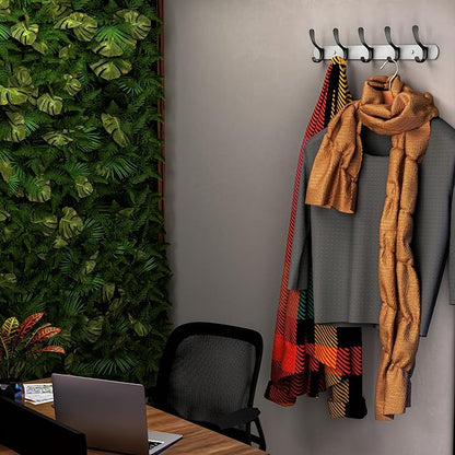 White and Black Coat Rack Wall Mounted - 16 Inch Heavy Duty Stainless Steel Matte Finish Wall Hook Rack - 5 Double Coat Hooks for Hanging Towels, Bags, Hat - Bathroom Entryway - 2 Pack