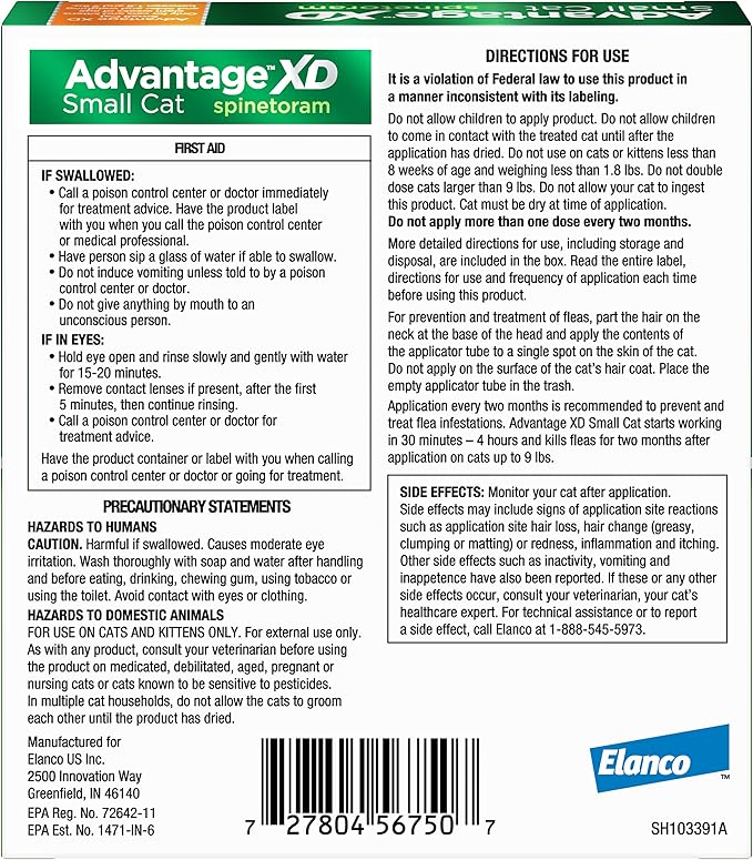 Advantage XD Small Cat Flea Prevention & Treatment For Cats 1.8-9lbs. | 4-Topical Doses, 2-Months of Protection Per Dose-Mewly Pet