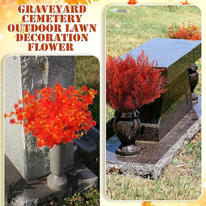 Crowye 40 Bundles Artificial Fall Flowers for Outdoor Decoration UV Resistant Faux Mums Plastic Plants for Garden Cemetery Porch Window Fireplace Patio Home Indoor Autumn Thanksgiving Fall Decor