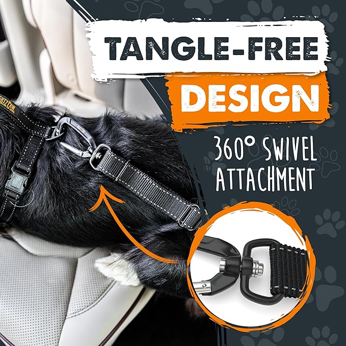 Mighty Paw Dog Seat Belt for Car - Safe Distraction Free Driving, Heavy-Duty Design with Aviation Grade Aluminum Carabiner, Adjustable Dog Seatbelt Harness for Small, Medium and Large Pets-Mewly Pet