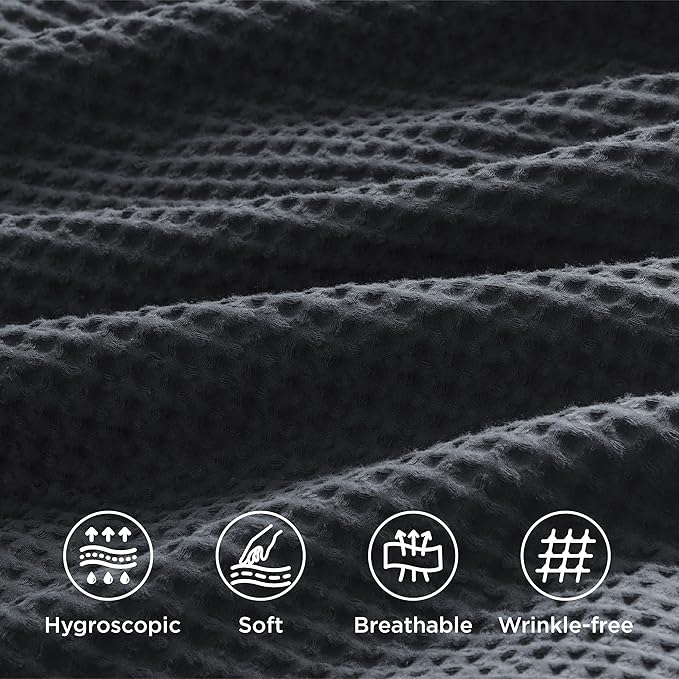 Bedsure Cotton Duvet Cover Set - 100% Cotton Waffle Weave Charcoal Duvet Cover Oversized King Size, GentleSoft™ and Breathable Bedding Set for All Season, 3 Pieces, 120"x98"