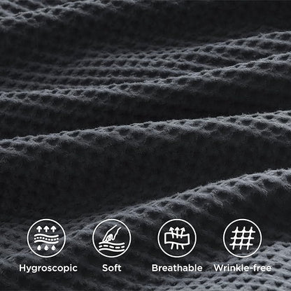Bedsure Cotton Duvet Cover Queen - 100% Cotton Waffle Weave Charcoal Duvet Cover Queen Size, GentleSoft™ and Breathable Bedding Set for All Season, 3 Pieces, 90"x90"