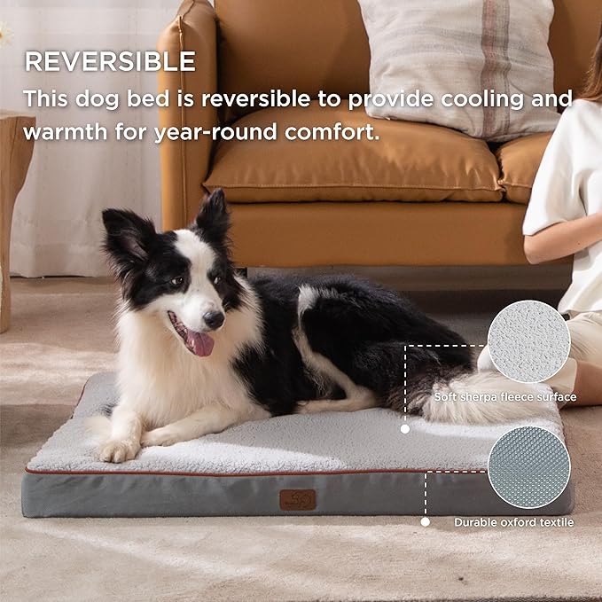 Bedsure XL Dog Beds Large Sized Dog -Orthopedic Flat Extra Large Pet Beds with Removable Washable Cover, Egg Crate Foam Mat, Suitable for Pet Up to 100 lbs-Mewly Pet