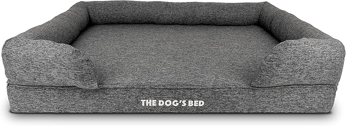 The Dog’s Bed, XL Grey Poly-Linen 43.5x34, Memory Foam, Pain Relief: Arthritis, Hip & Elbow Dysplasia, Post Surgery, Lameness, Supportive, Calming, Waterproof Washable Cover, Veterinary Approved-Mewly Pet