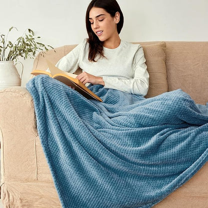 Exclusivo Mezcla Fleece Bed Blanket Queen Size, Super Soft and Warm Blankets for Couch, Sofa and Bed Waffle Textured, Cozy, Fuzzy and Lightweight (Slate Blue, 90x90 Inches)