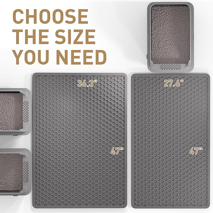 Large Cat Litter Mat for Litter Box, 47"×27.5" Double Layer Trapping Mat, Non-Slip Water Proof Kitty Litter Pad, Grey-Mewly Pet