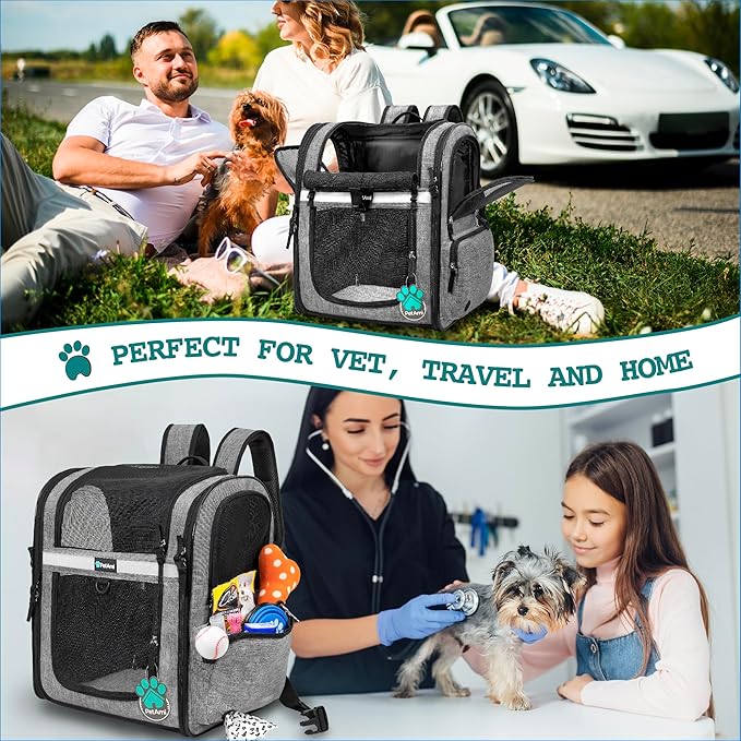 PetAmi Dog Backpack Carrier for Small Large Cat, Pet, Puppies, Ventilated Pet Hiking Backpack Travel Bag, Airline Approved Cat Backpack Carrier, Safety Back Support, Camping Biking, Max 18 lbs, Grey-Mewly Pet