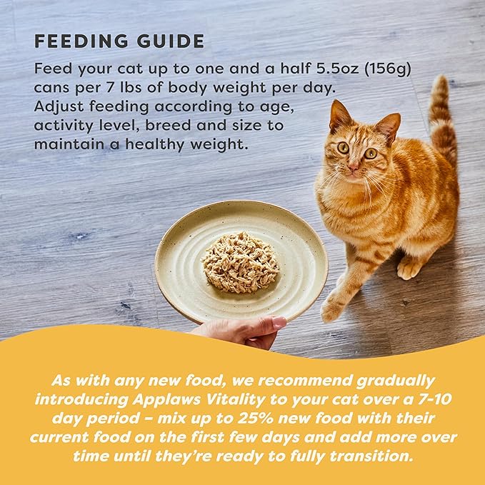 Applaws Vitality Wet Cat Food in Broth, Natural Canned Cat Food, Wet Food for Cats with Added Vitamins and Minerals, Grain Free, Carrageenan Free, Chicken Breast in Broth (24 Count, 5.5oz Cans)-Mewly Pet