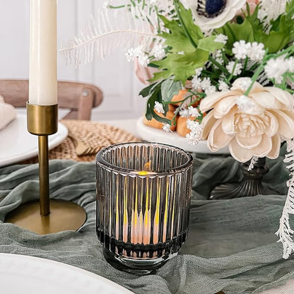 Kate Aspen Ribbed Glass Candle Holder Smoke Gray Tealight Holders for Home, Kitchen, Room or Living Room Decor - Vintage Tea Light Votive Accent for Table or Shelf Styling (Pack of 36)