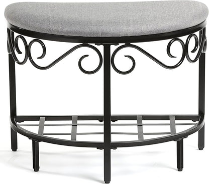 Mango Steam Half Moon Shoe Bench - Vanity Seat/Dressing Stool/Makeup Chair - Heather Gray