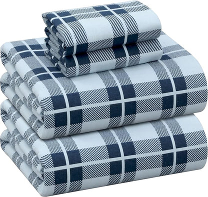 RUVANTI Flannel Sheets Full Size - 100% Cotton Double Brushed Bed Sheets Set, Deep Pockets 16 Inches, All Seasons Breathable & Extra Soft Full Sheets, Warm & Cozy, 4 Piece, Illusion Check