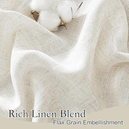 RYB HOME Flax Linen Blend Curtains - Light Filtering Rich Linen Semi Sheer Airy Breathable Window Treatments Soften Sunlight for Farmhouse Living Room Dining Door, W 52 x L 90 inch, 2 Panels