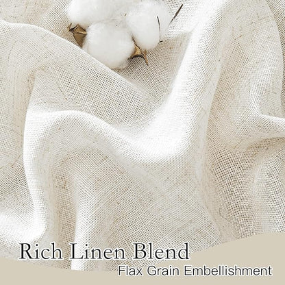 RYB HOME Linen Sheer Curtains - Flax Linen Woven Privacy Semi Sheer Drapes Light Filtering Glare Control Short Small Window Curtains for Kitchen Closet Cafe, W 52 x L 45 Inches, 2 Panels