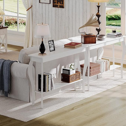 ChooChoo 47 Inch Narrow Console Table, Chic Accent Sofa Table, Entryway Table, White