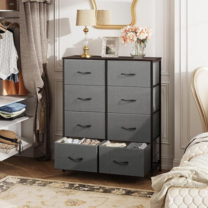 WLIVE Fabric Dresser for Bedroom, Tall Dresser with 8 Drawers, Storage Tower with Fabric Bins, Double Dressers, Chest of Drawers for Closet, Living Room, Hallway, Dark Gray