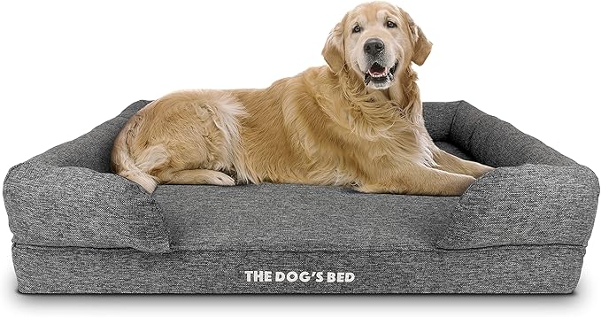 The Dog’s Bed, XL Grey Poly-Linen 43.5x34, Memory Foam, Pain Relief: Arthritis, Hip & Elbow Dysplasia, Post Surgery, Lameness, Supportive, Calming, Waterproof Washable Cover, Veterinary Approved-Mewly Pet