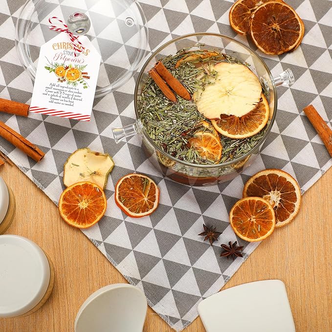 8 Pcs Christmas Stovetop Potpourri Simmer Pot Set Include Potpourri Kit Clear Glass Simmer Pot Stovetop Instruction Tags Holiday DIY Crafting Kit for Home Xmas Party Gift Decor