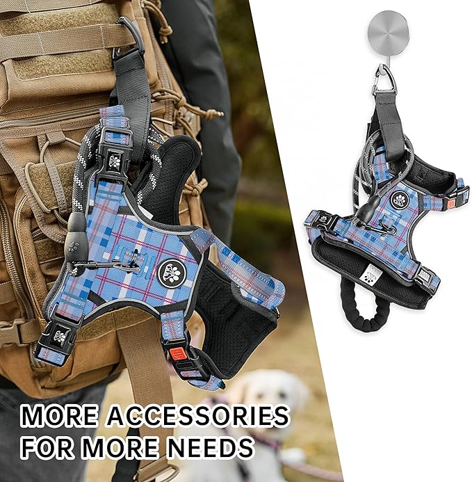 NESTROAD No Pull Dog Harness with Leash, Reflective No Choke Pet Vest Harness,Adjustable Soft Padded Dog Harness with Easy Control Handle for Medium Dogs(Checkered Blue,Medium)-Mewly Pet