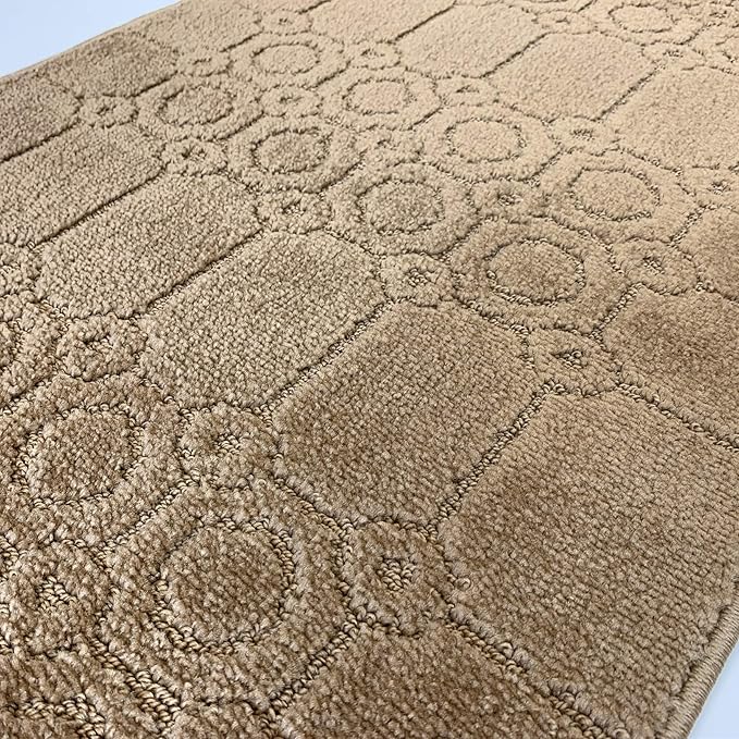 Custom Size Modern Abstract Floor Carpet Runner Rug for Hallways, Slip Resistant Latex Rubber Backed, 31 inch Wide X Customized Length, Art Gold Tan, 31 inch X 11 feet