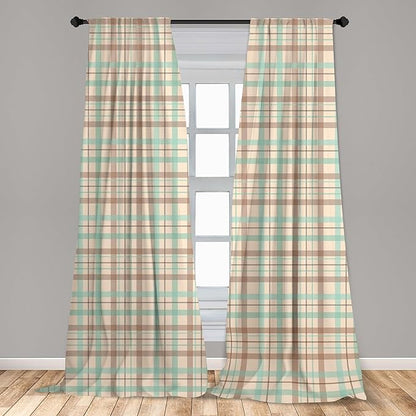 Ambesonne Plaid Window Curtains, Scottish Country Style Tartan with Abstract Design Diagonal Striped Lines, Lightweight Decor 2-Panel Set with Rod Pocket, Pair of - 28" x 84", Mint Green