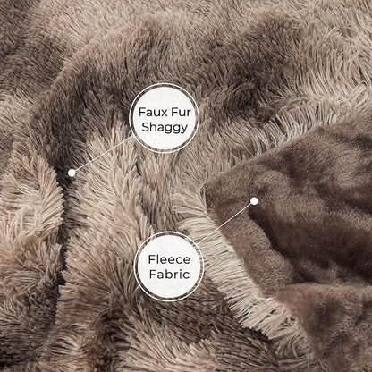 Tuddrom Decorative Extra Soft Faux Fur Blanket Twin Size,Solid Reversible Fuzzy Lightweight Long Hair Shaggy Blanket,Fluffy Plush Fleece Comfy Microfiber Throw Blanket for Couch Sofa Bed,Tie Dye Brown