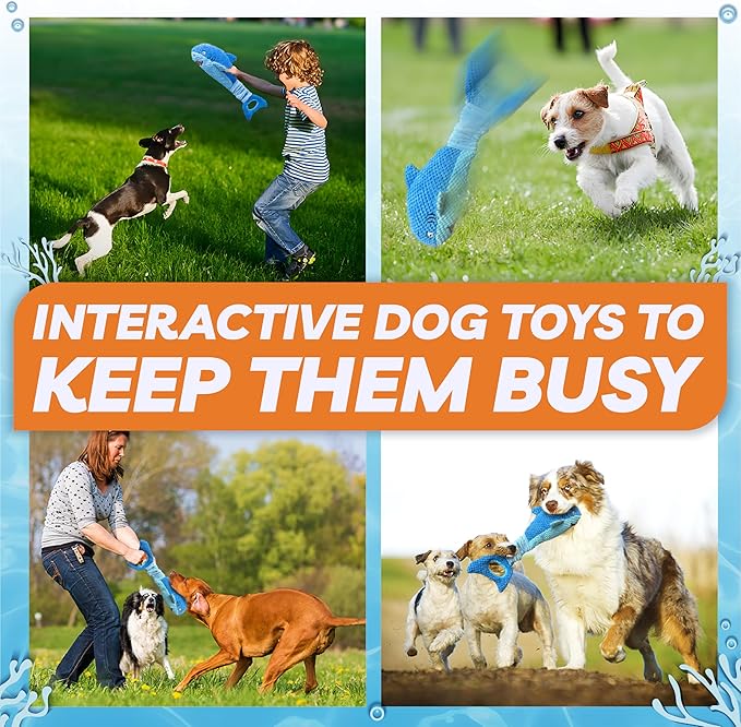 Dog Toys for Large Dogs, Squeaky Dog Toys for Aggressive Chewers, Plush Dog Chew Toys for Teething, Interactive Shark Dog Toys to Keep Them Busy Tug Of War Puppy Toys for Small,Medium,Large Breeds-Mewly Pet