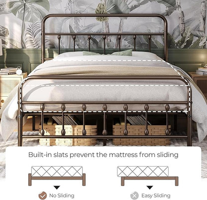 Yaheetech Classic Metal Platform Bed Frame Mattress Foundation with Victorian Style Iron-Art Headboard/Footboard/Under Bed Storage/No Box Spring Needed/Queen Size Bronze