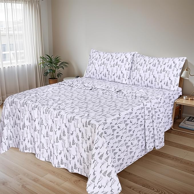 RUVANTI Flannel Sheets California King Size - 100% Cotton Brushed Cal King Bed Sheets Set - Deep Pockets 14 Inches - All Seasons Breathable & Extra Soft - Warm & Cozy, 4 Piece, Dry Winter