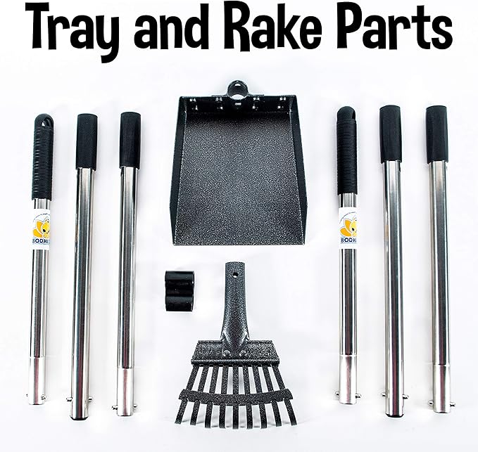 Bodhi Dog Pooper Scooper for Small to Large Dogs - Heavy Duty Metal Long Handle Tray & Rake Poop Scoop - Durable, Rust-Resistant, Great for Grass, Streets, Gravel & Outdoor Cleanups-Mewly Pet