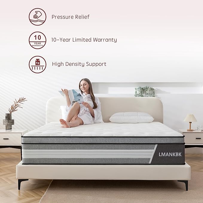 Twin Mattress, 10 Inch Innerspring Hybrid Mattresses in a Box with Gel Memory Foam, Individually Wrapped Encased Coil Pocket Spring Mattress, Pressure Relief, Medium Firm Support,39"*75"*10"…