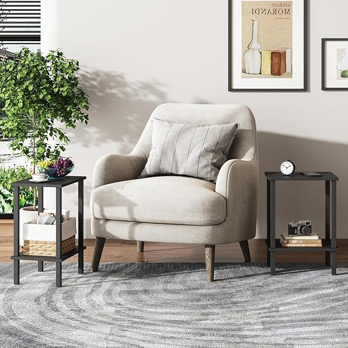 TUTOTAK End Table, Set of 2, Side Table, Nightstand, 2-Tier Storage Shelf, Sofa Table for Small Space, Living Room, Bed Room TB01BK035