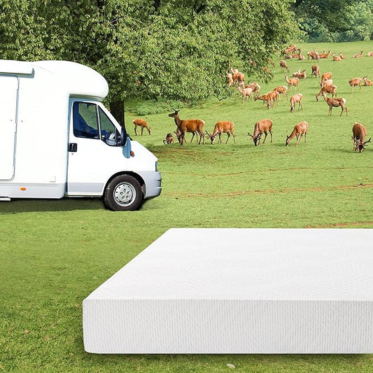 EGO White 10 Inch Short King Memory Foam RV Mattress, Cooling Gel Green Tea Mattress for RVs, Campers & Trailers, Bed in a Box, CertiPUR-US Certified, 72"×75", Medium Firm